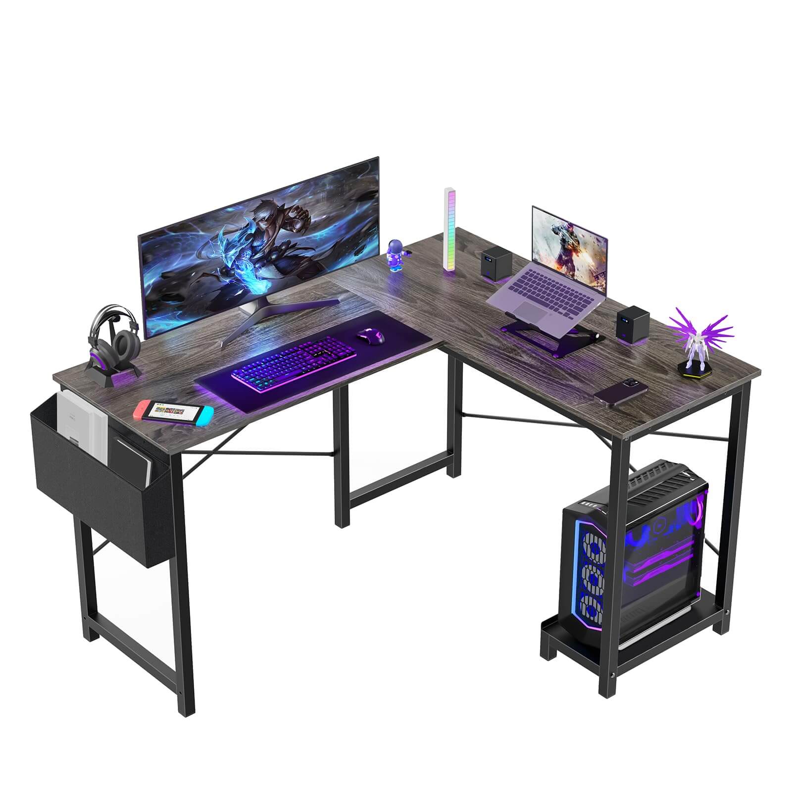 L Shaped Gaming Desk, Corner Desks with CPU Stand Side Bag for Home Office Dorm Sturdy--Bedroom,Bedroom Desk,Home Office,Home Office Desk,Living Room,Living Room Desk