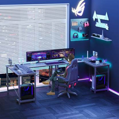 L Shaped Gaming Desk, Corner Desks with CPU Stand Side Bag for Home Office Dorm Sturdy--Bedroom,Bedroom Desk,Home Office,Home Office Desk,Living Room,Living Room Desk