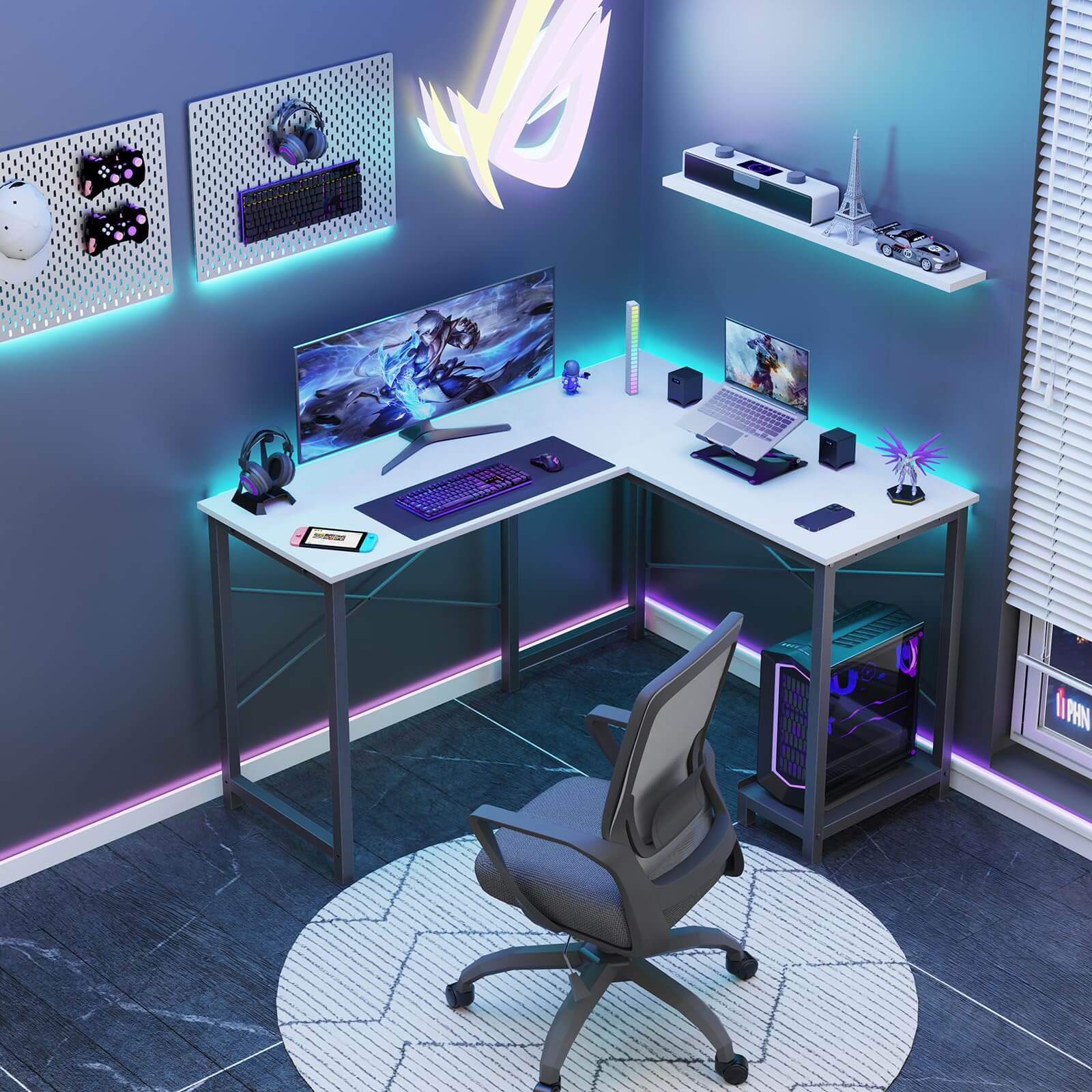 L Shaped Gaming Desk, Corner Desks with CPU Stand Side Bag for Home Office Dorm Sturdy--Bedroom,Bedroom Desk,Home Office,Home Office Desk,Living Room,Living Room Desk