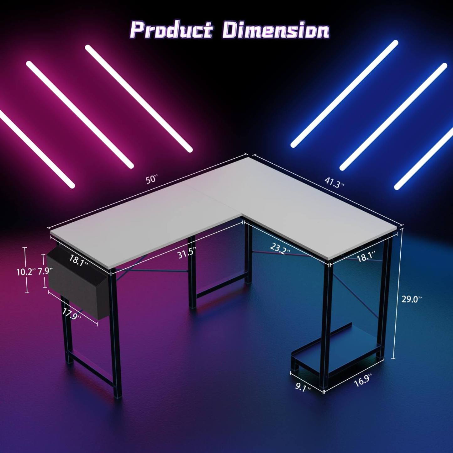 L Shaped Gaming Desk, Corner Desks with CPU Stand Side Bag for Home Office Dorm Sturdy--Bedroom,Bedroom Desk,Home Office,Home Office Desk,Living Room,Living Room Desk