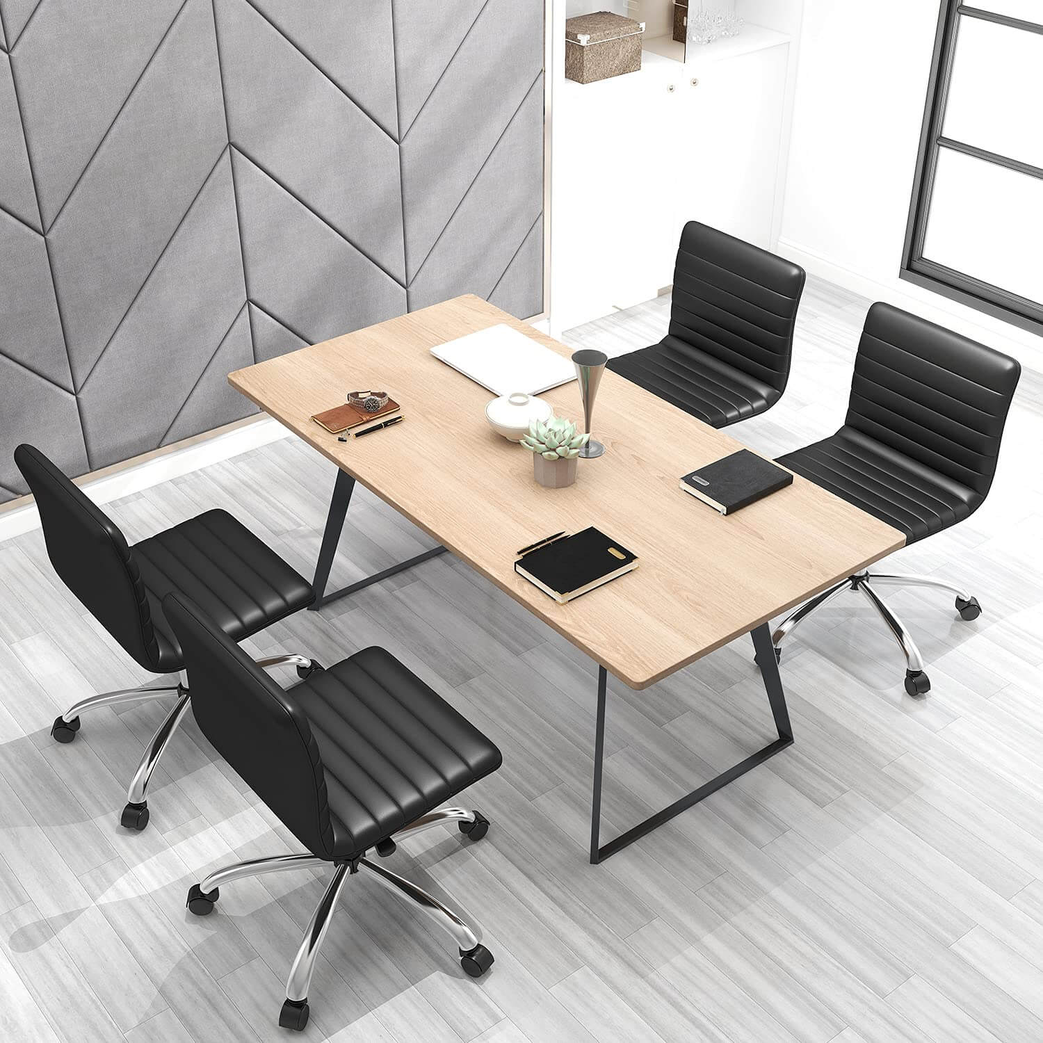 Leather Swivel Armless Mid Back Ribbed Office Chair for Adult Child, Height adjustable Vanity Chair--Home Office,Home Office Chair,kitchen & Dining,Living Room,Living Room Chair,Office,Office chair,Office Chair1