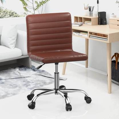 Leather Swivel Armless Mid Back Ribbed Office Chair for Adult Child, Height adjustable Vanity Chair--Home Office,Home Office Chair,kitchen & Dining,Living Room,Living Room Chair,Office,Office chair,Office Chair1