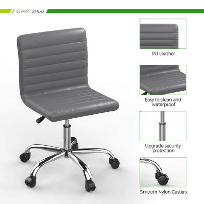 Leather Swivel Armless Mid Back Ribbed Office Chair for Adult Child, Height adjustable Vanity Chair--Home Office,Home Office Chair,kitchen & Dining,Living Room,Living Room Chair,Office,Office chair,Office Chair1