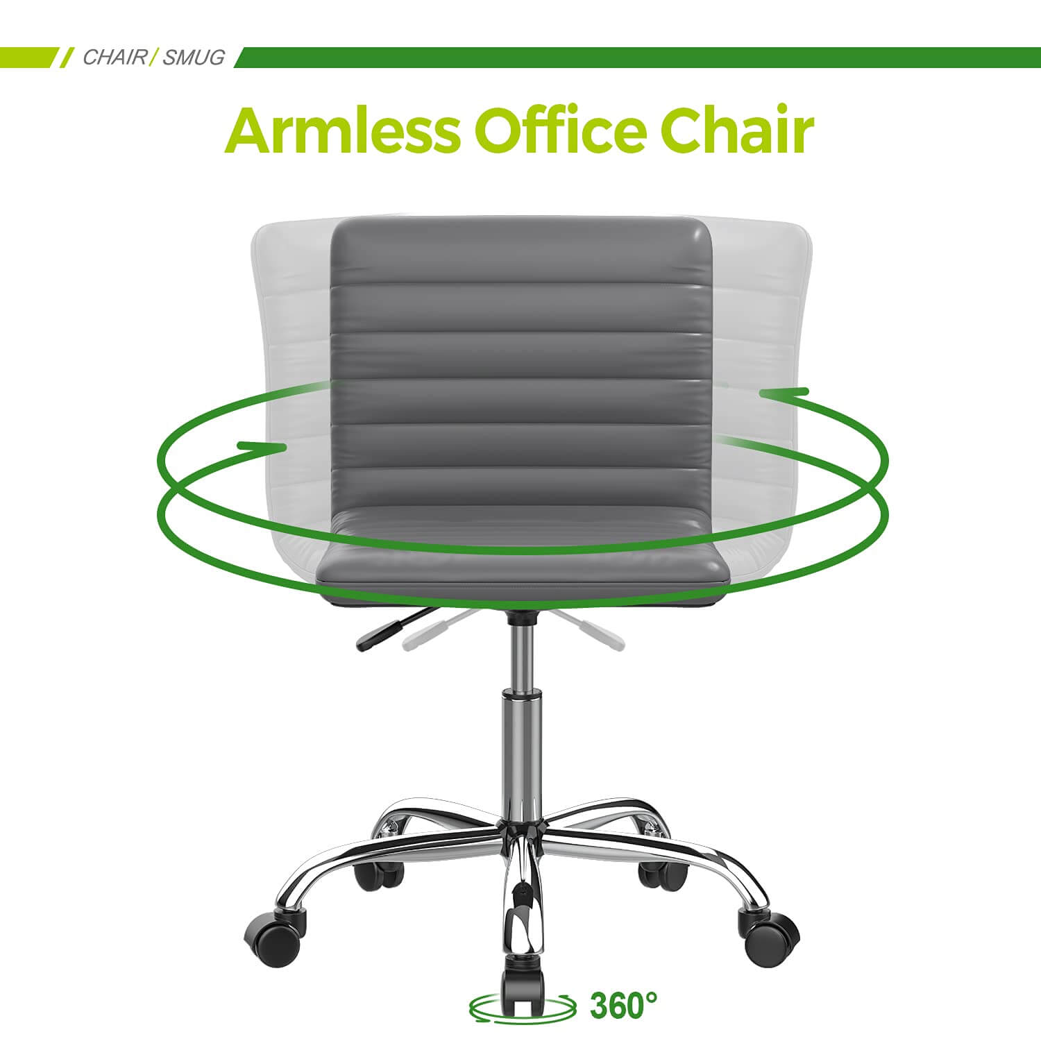 Leather Swivel Armless Mid Back Ribbed Office Chair for Adult Child, Height adjustable Vanity Chair--Home Office,Home Office Chair,kitchen & Dining,Living Room,Living Room Chair,Office,Office chair,Office Chair1