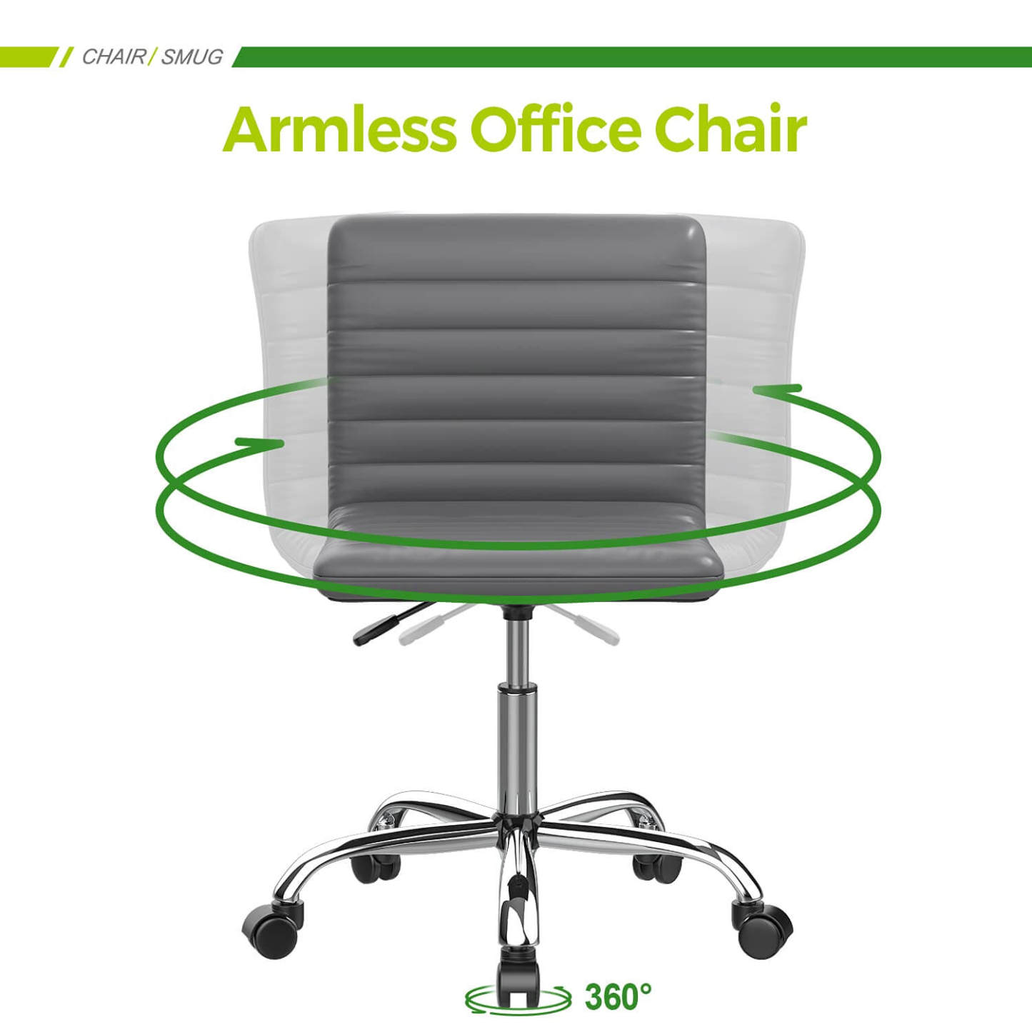 Leather Swivel Armless Mid Back Ribbed Office Chair for Adult Child, Height adjustable Vanity Chair--Home Office,Home Office Chair,kitchen & Dining,Living Room,Living Room Chair,Office,Office chair,Office Chair1