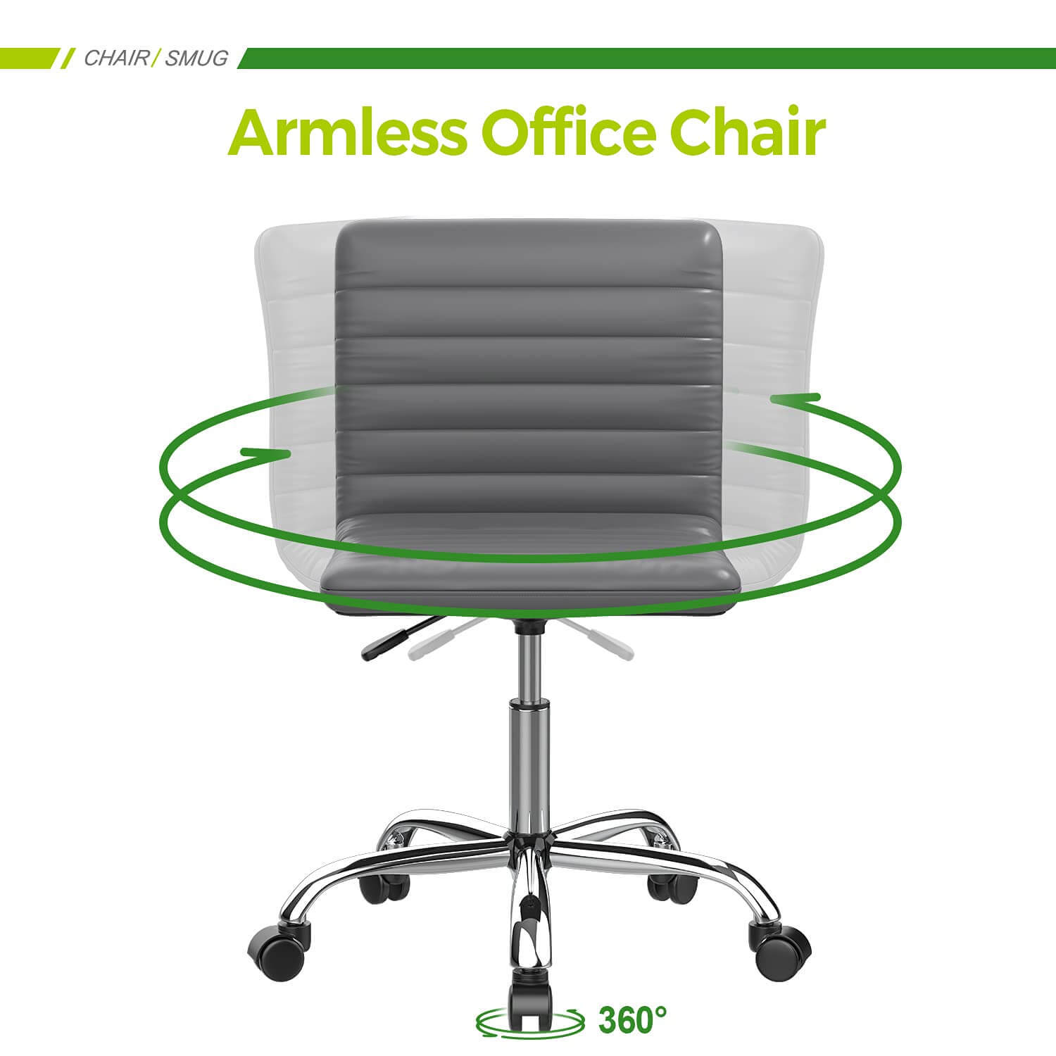 Leather Swivel Armless Mid Back Ribbed Office Chair for Adult Child, Height adjustable Vanity Chair--Home Office,Home Office Chair,kitchen & Dining,Living Room,Living Room Chair,Office,Office chair,Office Chair1