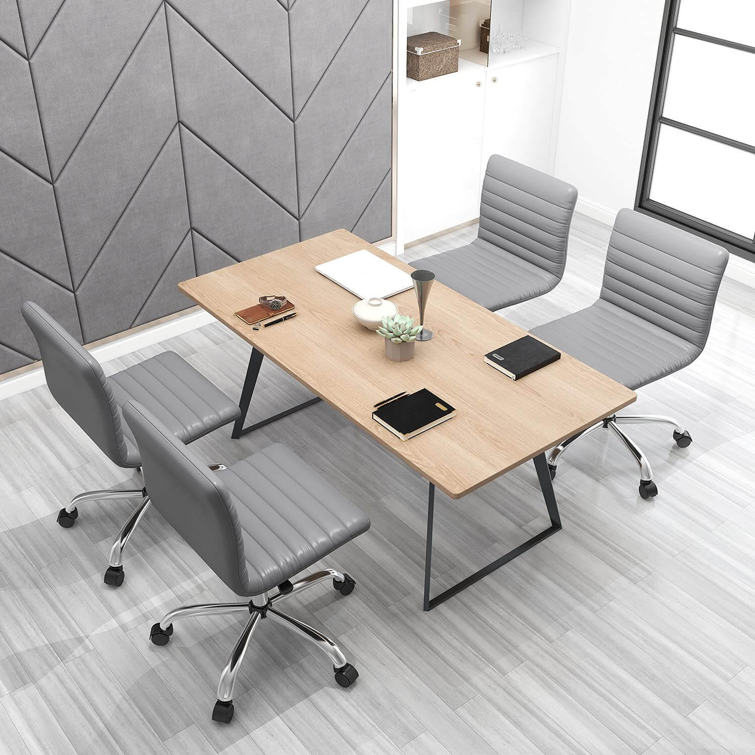 Leather Swivel Armless Mid Back Ribbed Office Chair for Adult Child, Height adjustable Vanity Chair--Home Office,Home Office Chair,kitchen & Dining,Living Room,Living Room Chair,Office,Office chair,Office Chair1