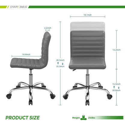 Leather Swivel Armless Mid Back Ribbed Office Chair for Adult Child, Height adjustable Vanity Chair--Home Office,Home Office Chair,kitchen & Dining,Living Room,Living Room Chair,Office,Office chair,Office Chair1