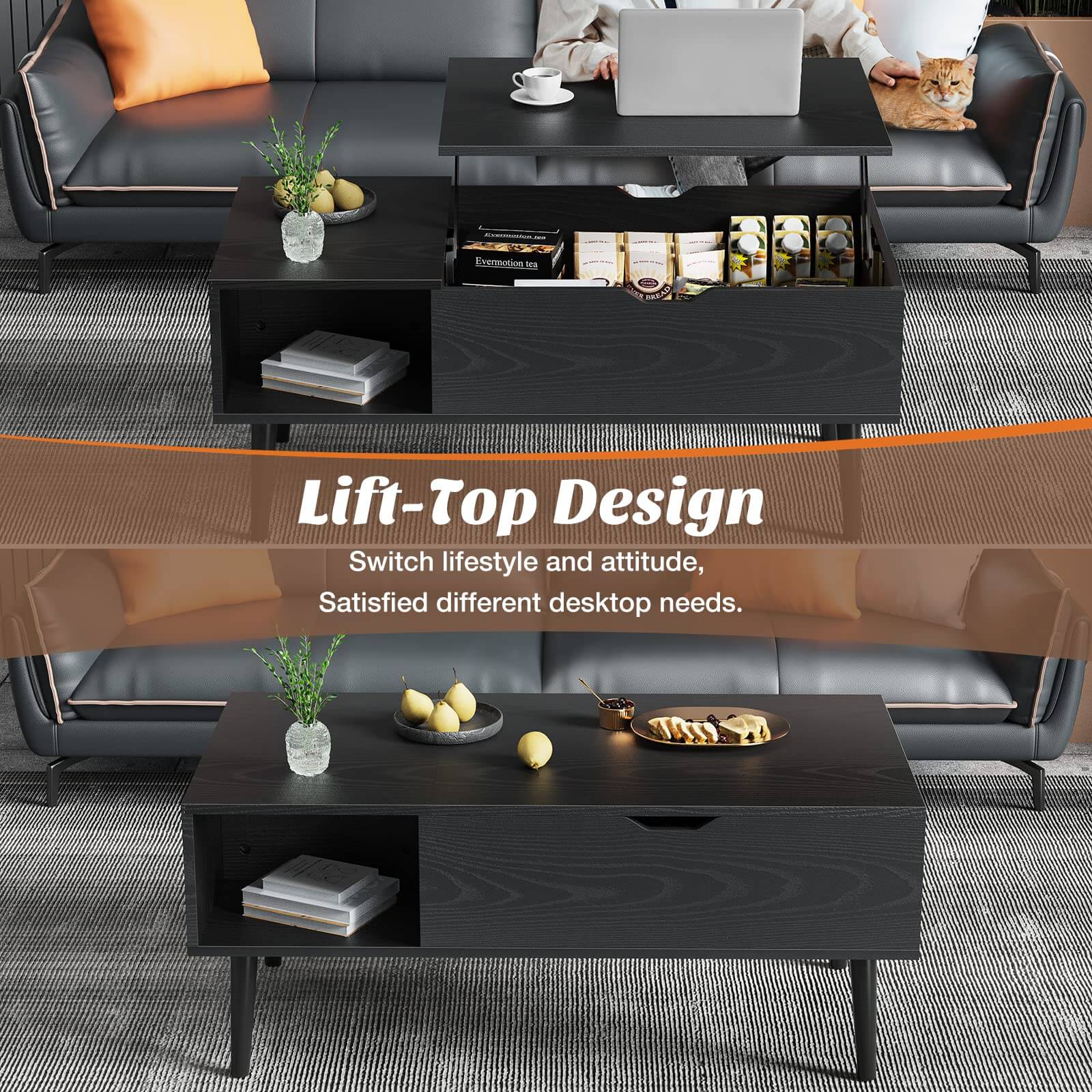 Lift Tabletop Coffee Tables for Living Room with Storage Shelf and Hidden Compartment--Best Sellers,Living Room,Living Room Cabinet