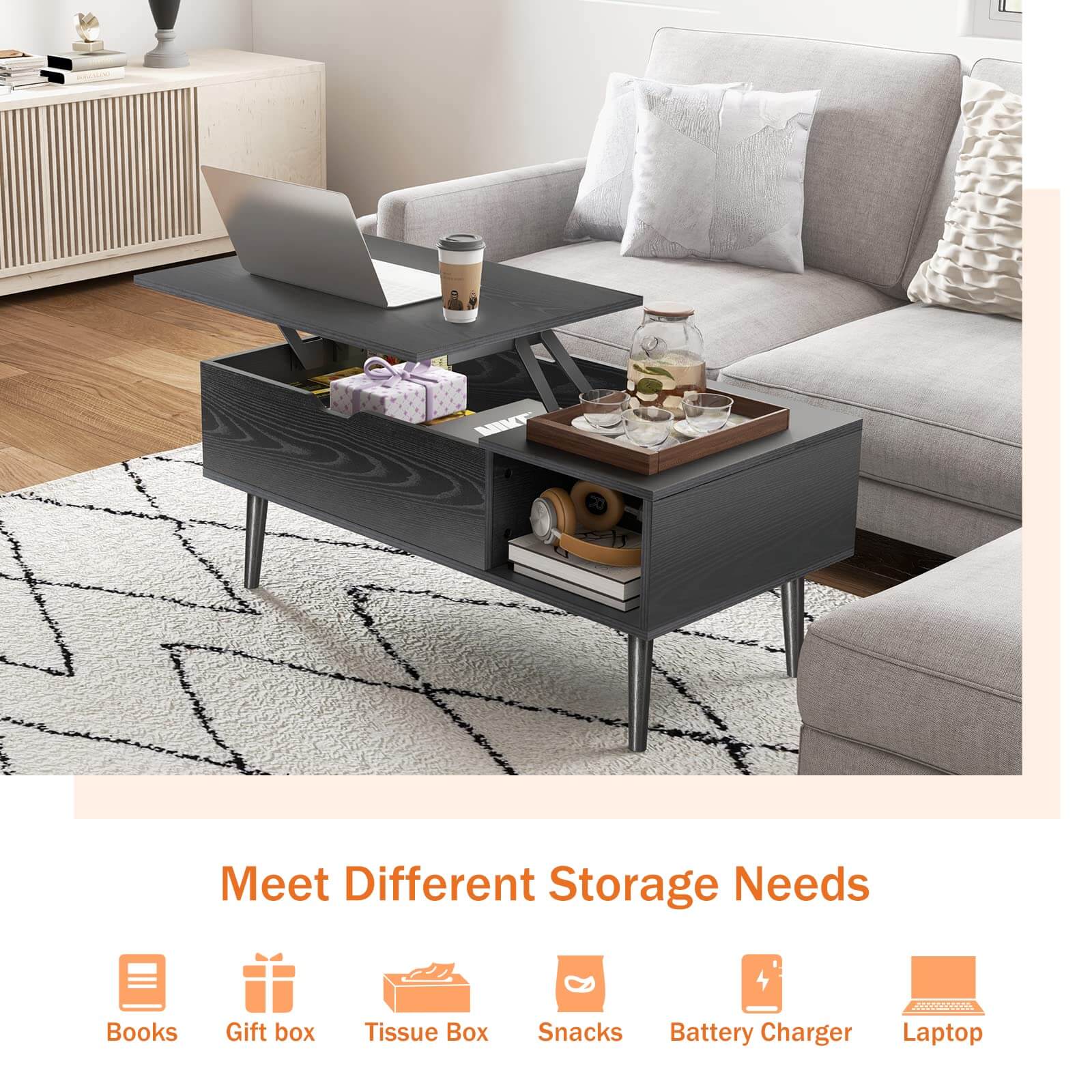 Lift Tabletop Coffee Tables for Living Room with Storage Shelf and Hidden Compartment--Best Sellers,Living Room,Living Room Cabinet