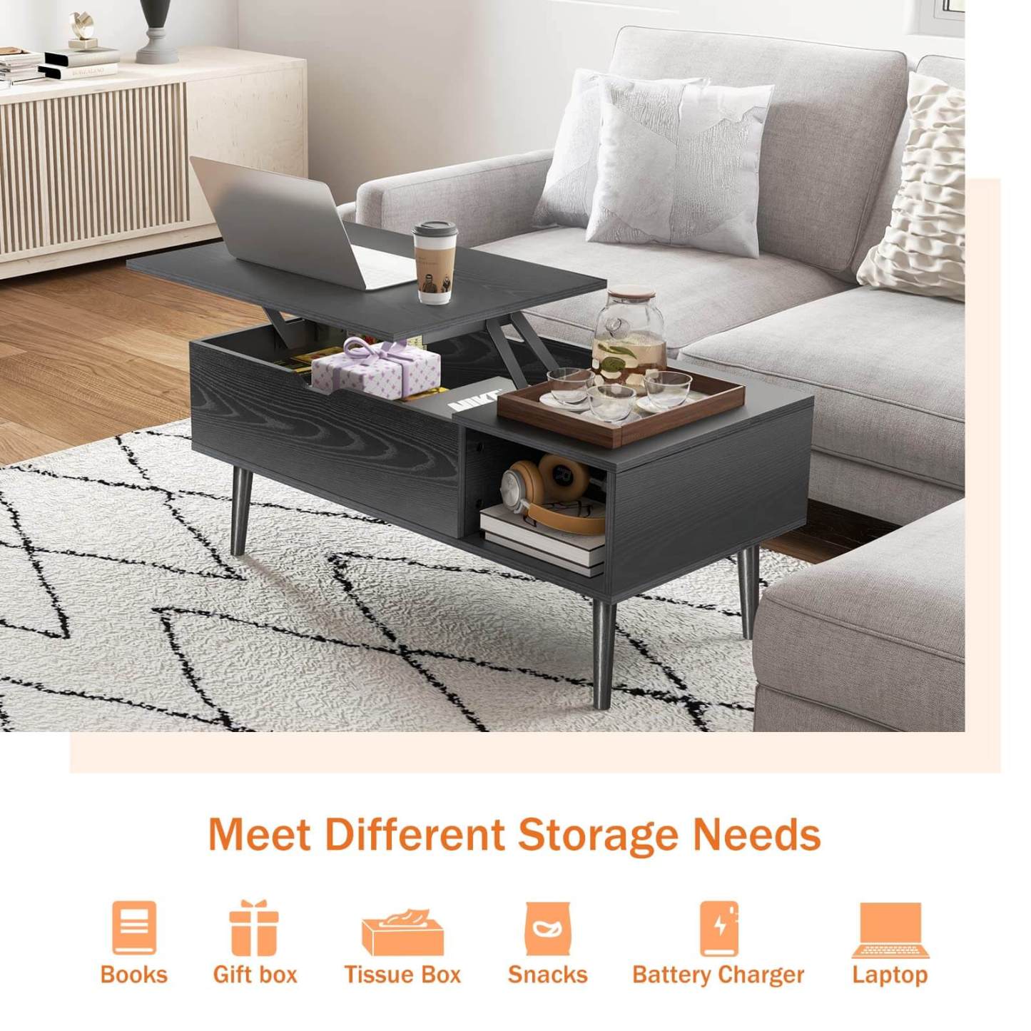 Lift Tabletop Coffee Tables for Living Room with Storage Shelf and Hidden Compartment--Best Sellers,Living Room,Living Room Cabinet