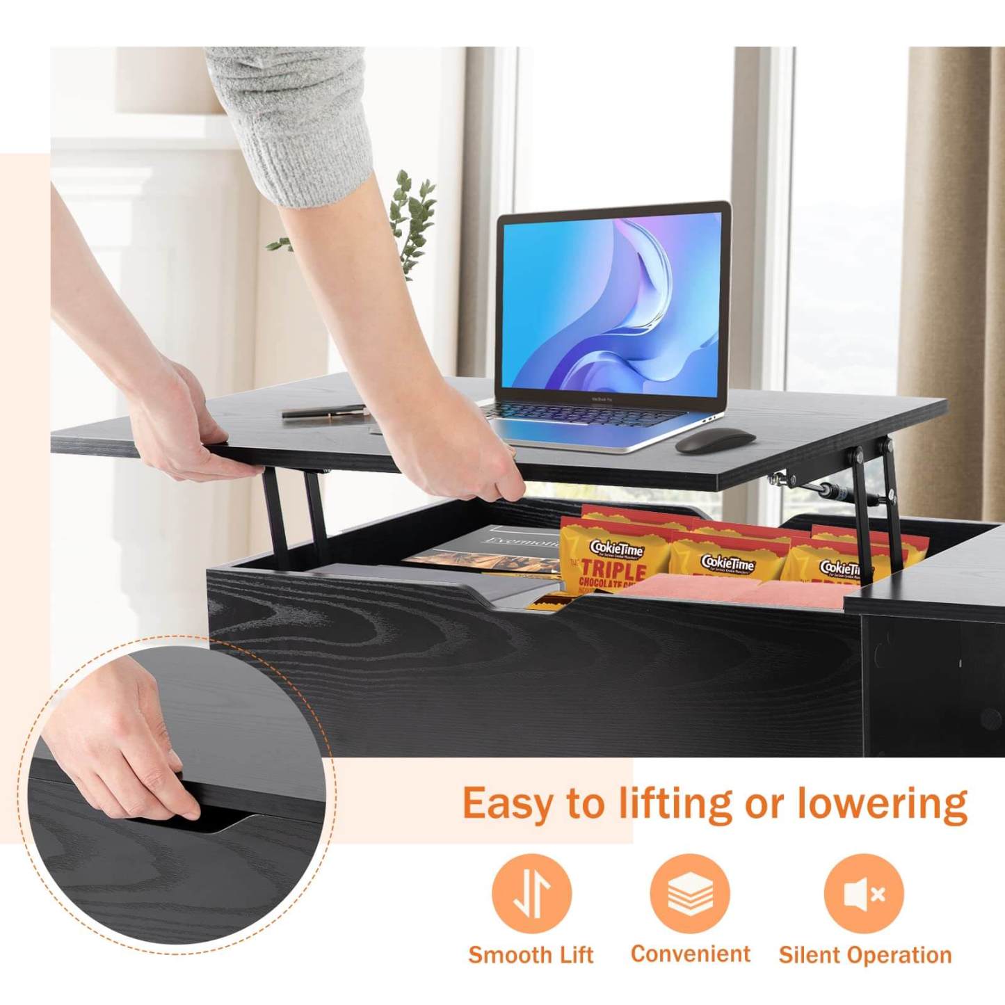 Lift Tabletop Coffee Tables for Living Room with Storage Shelf and Hidden Compartment--Best Sellers,Living Room,Living Room Cabinet