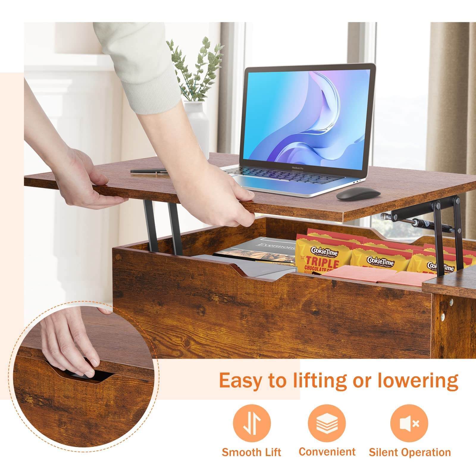 Lift Tabletop Coffee Tables for Living Room with Storage Shelf and Hidden Compartment--Best Sellers,Living Room,Living Room Cabinet