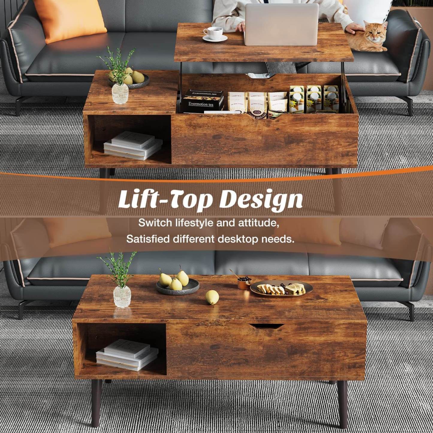 Lift Tabletop Coffee Tables for Living Room with Storage Shelf and Hidden Compartment--Best Sellers,Living Room,Living Room Cabinet
