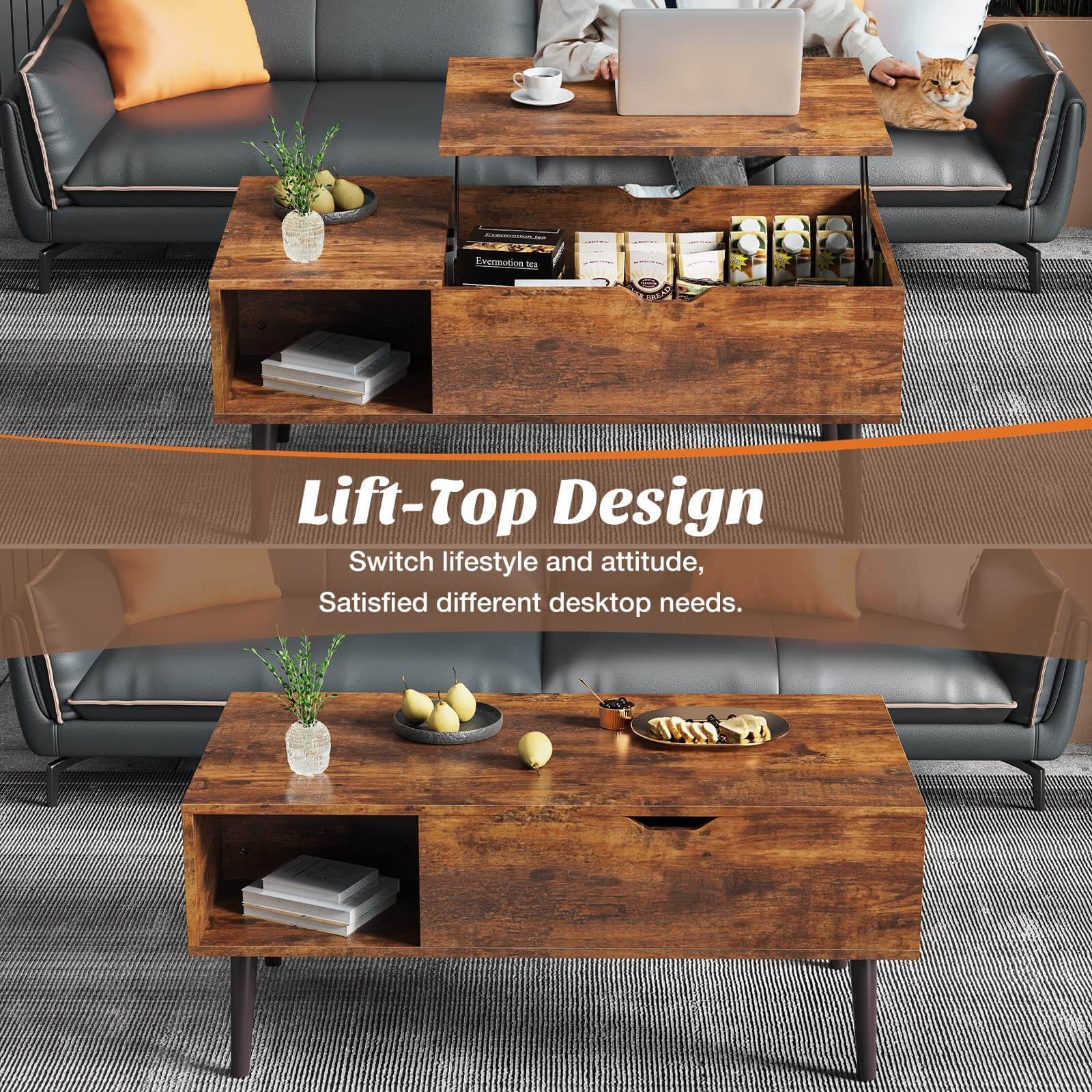 Lift Tabletop Coffee Tables for Living Room with Storage Shelf and Hidden Compartment--Best Sellers,Living Room,Living Room Cabinet