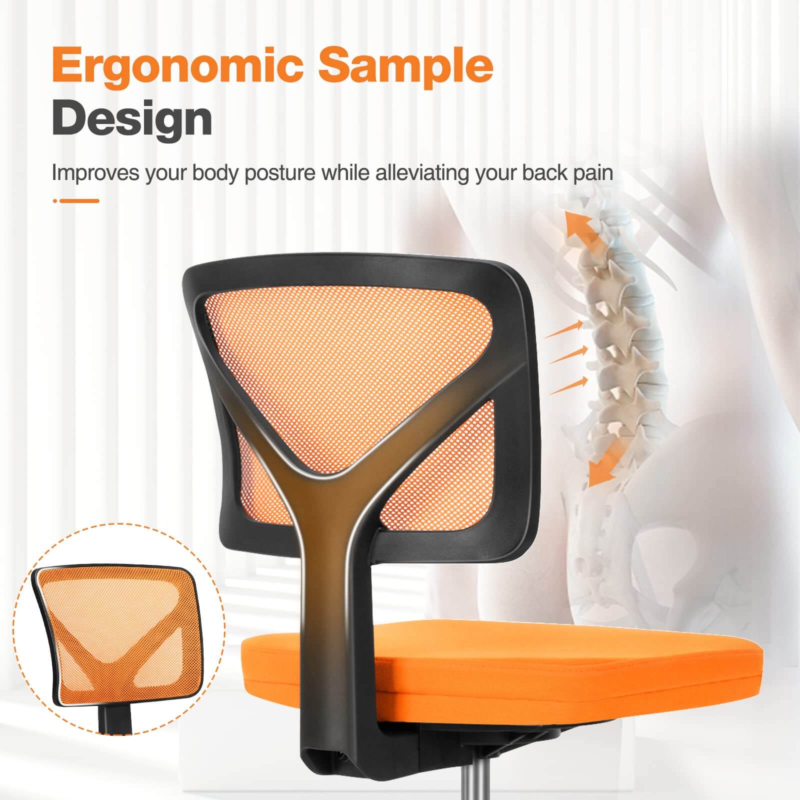 Low-Back Mesh Armless Office Chair,Swivel Rolling Computer Chair No Arms with Lumbar Support--Bedroom,Bedroom Chair,Home Office,Home Office Chair,kitchen & Dining,Office,Office chair,Office Chair1