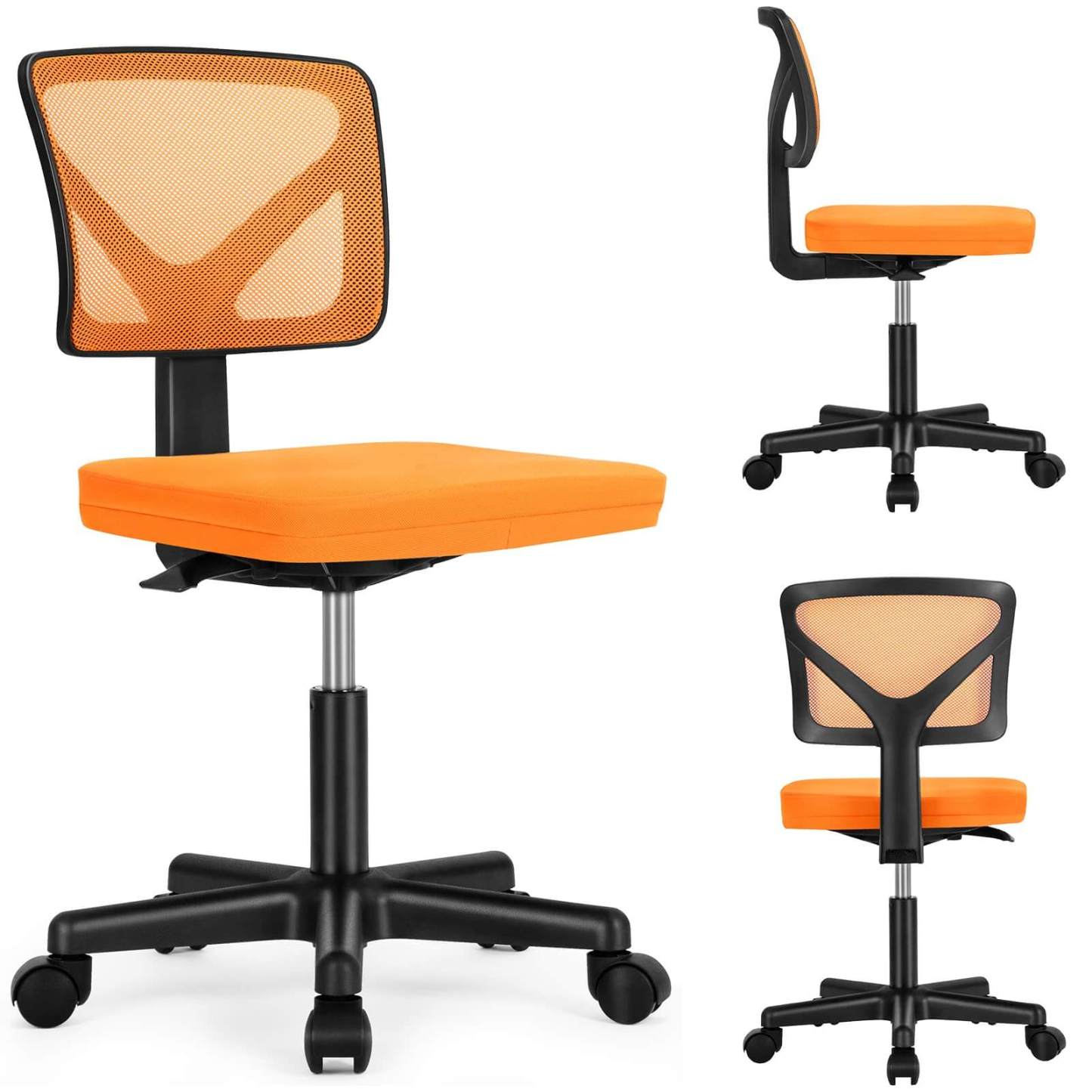 Low-Back Mesh Armless Office Chair,Swivel Rolling Computer Chair No Arms with Lumbar Support--Bedroom,Bedroom Chair,Home Office,Home Office Chair,kitchen & Dining,Office,Office chair,Office Chair1