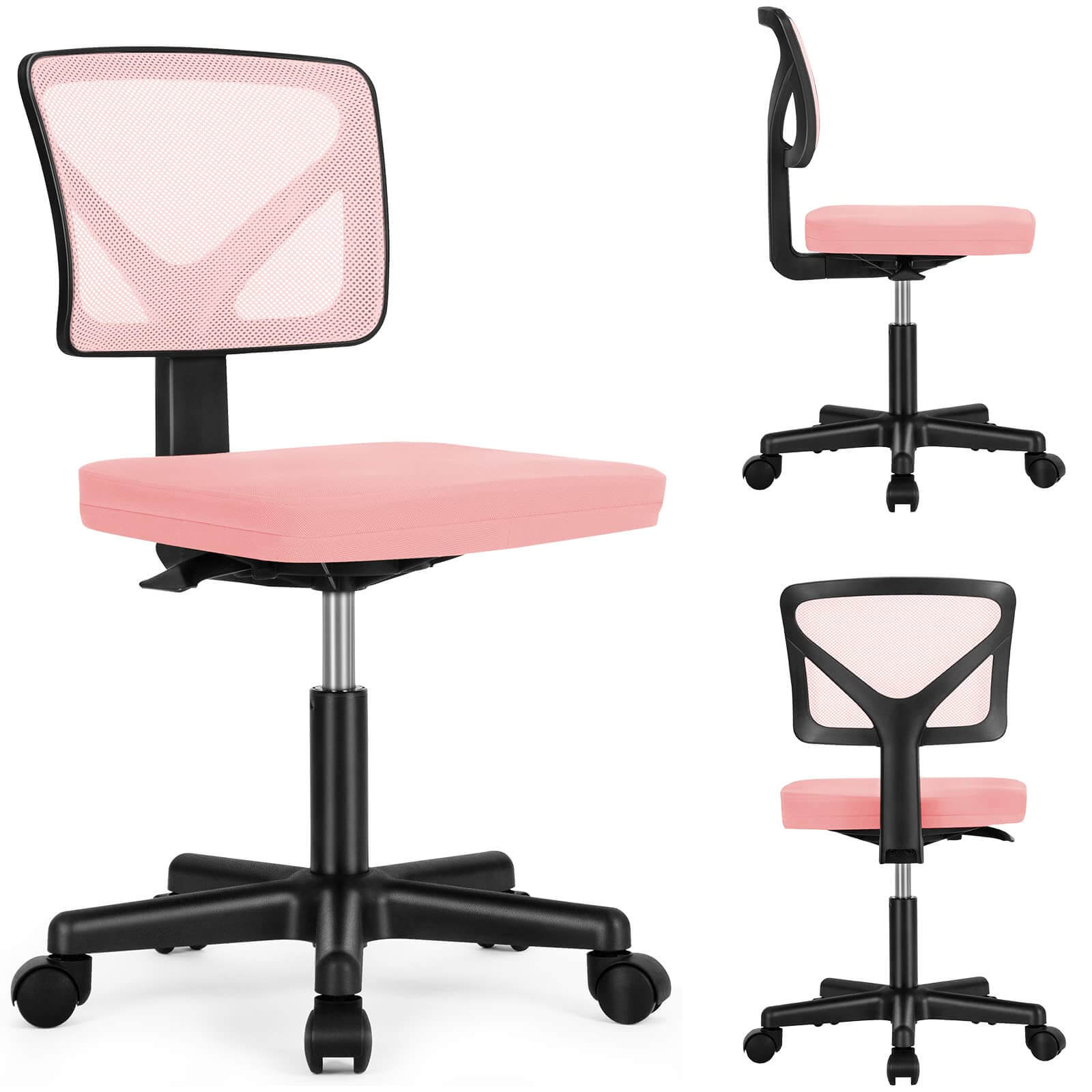 Low-Back Mesh Armless Office Chair,Swivel Rolling Computer Chair No Arms with Lumbar Support--Bedroom,Bedroom Chair,Home Office,Home Office Chair,kitchen & Dining,Office,Office chair,Office Chair1