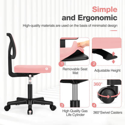 Low-Back Mesh Armless Office Chair,Swivel Rolling Computer Chair No Arms with Lumbar Support--Bedroom,Bedroom Chair,Home Office,Home Office Chair,kitchen & Dining,Office,Office chair,Office Chair1
