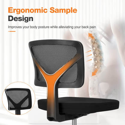 Low-Back Mesh Armless Office Chair,Swivel Rolling Computer Chair No Arms with Lumbar Support--Bedroom,Bedroom Chair,Home Office,Home Office Chair,kitchen & Dining,Office,Office chair,Office Chair1