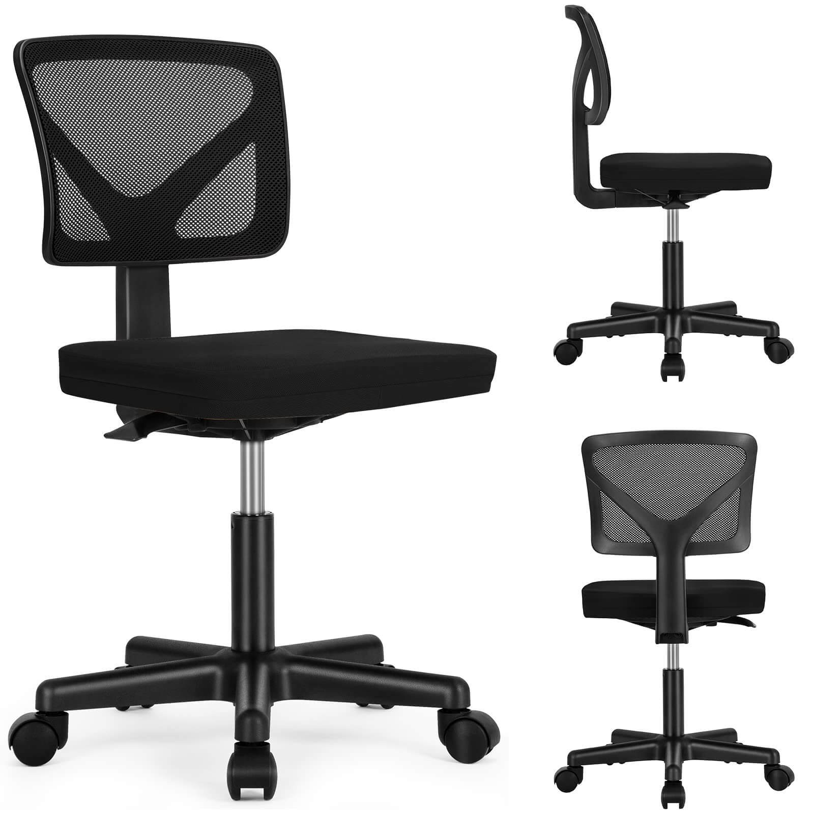 Low-Back Mesh Armless Office Chair,Swivel Rolling Computer Chair No Arms with Lumbar Support--Bedroom,Bedroom Chair,Home Office,Home Office Chair,kitchen & Dining,Office,Office chair,Office Chair1