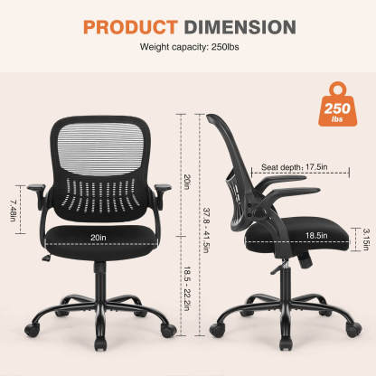 Ergonomic Home Mesh Office Desk Chairs with Flip up Armrests,Lumbar Support--Bedroom,Bedroom Chair,Home Office,Home Office Chair,Office,Office Chair1
