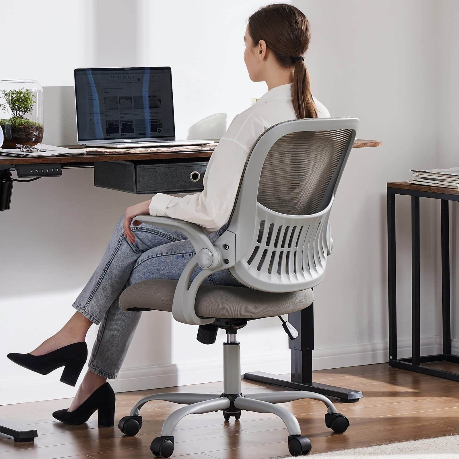 Ergonomic Home Mesh Office Desk Chairs with Flip up Armrests,Lumbar Support--Bedroom,Bedroom Chair,Home Office,Home Office Chair,Office,Office Chair1