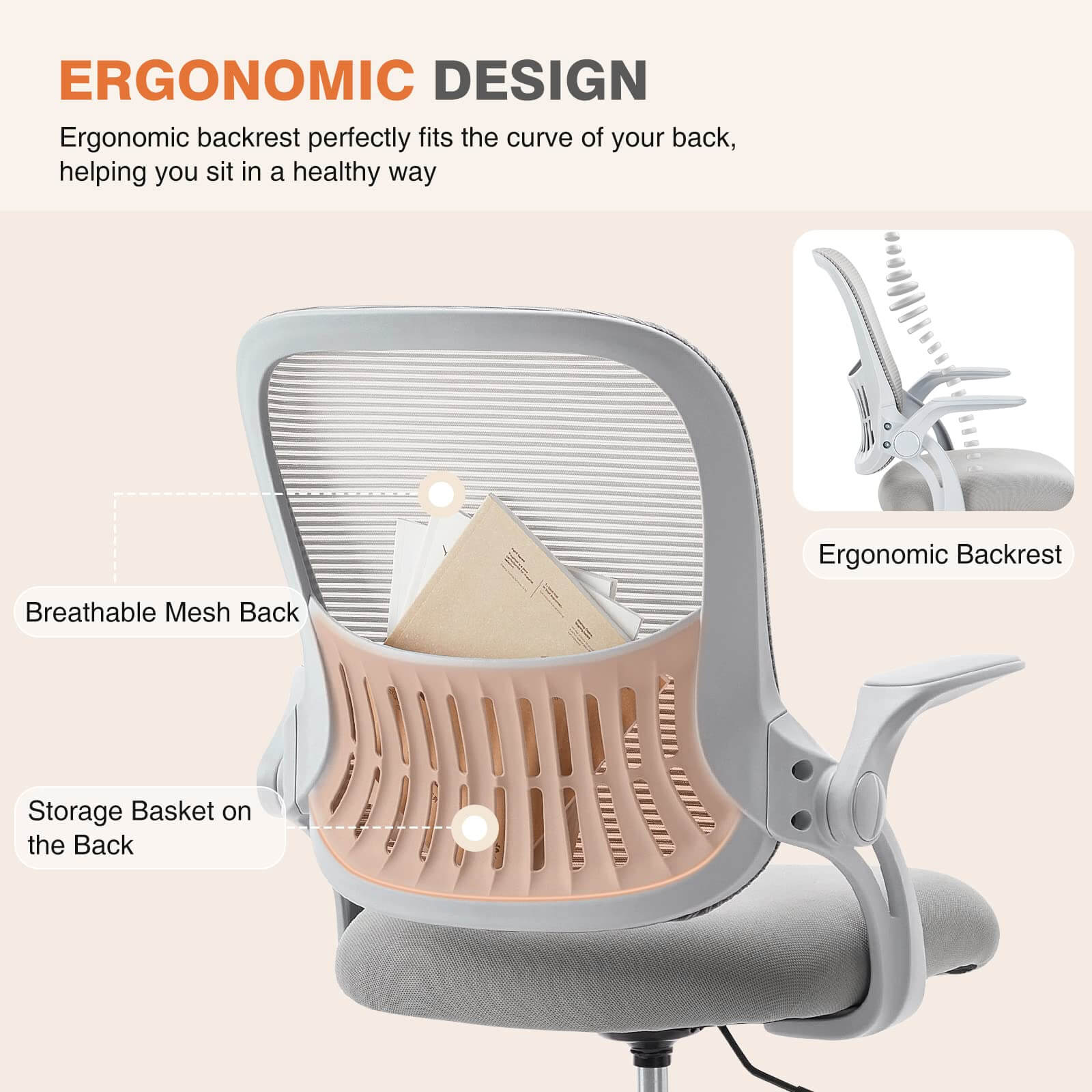 Ergonomic Home Mesh Office Desk Chairs with Flip up Armrests,Lumbar Support--Bedroom,Bedroom Chair,Home Office,Home Office Chair,Office,Office Chair1