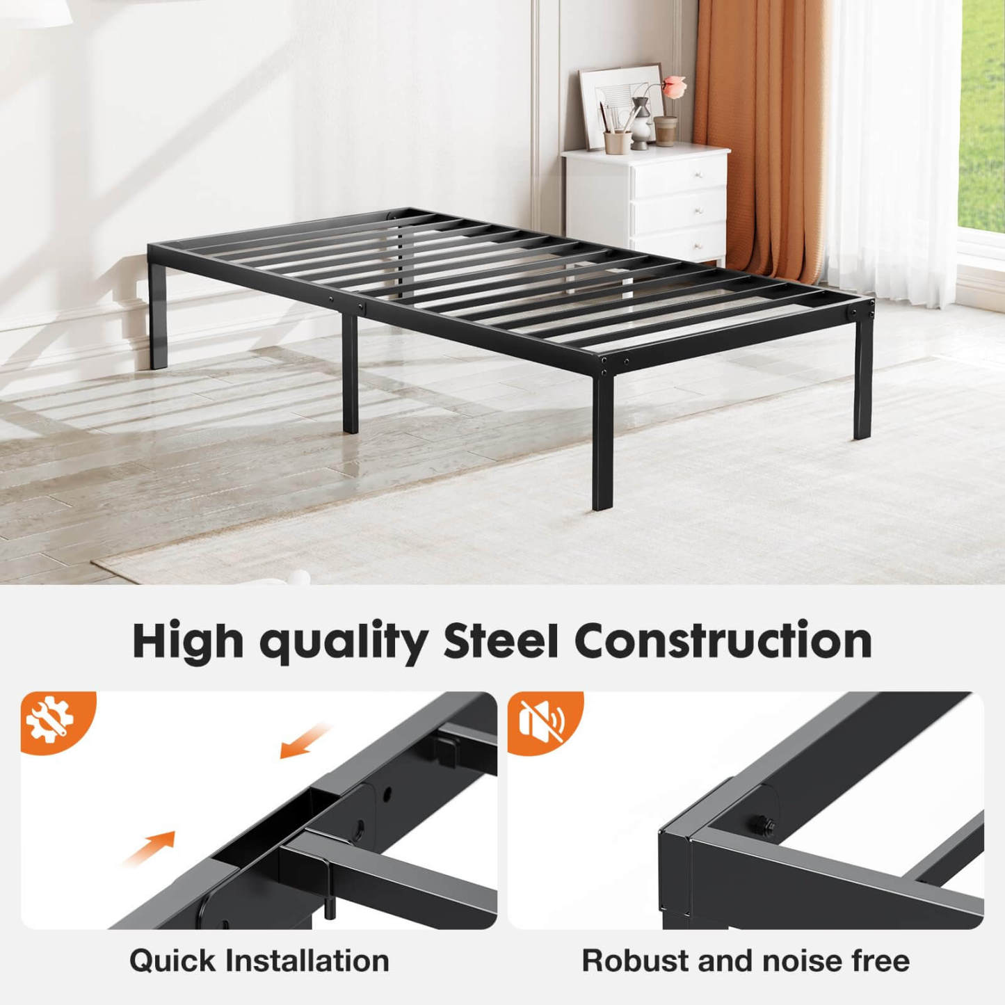 Heavy Duty Metal Bed Frame with Sturdy Steel Slat Support, No Box Spring Needed--Best Sellers,Bedroom,Bedroom Bed Frame