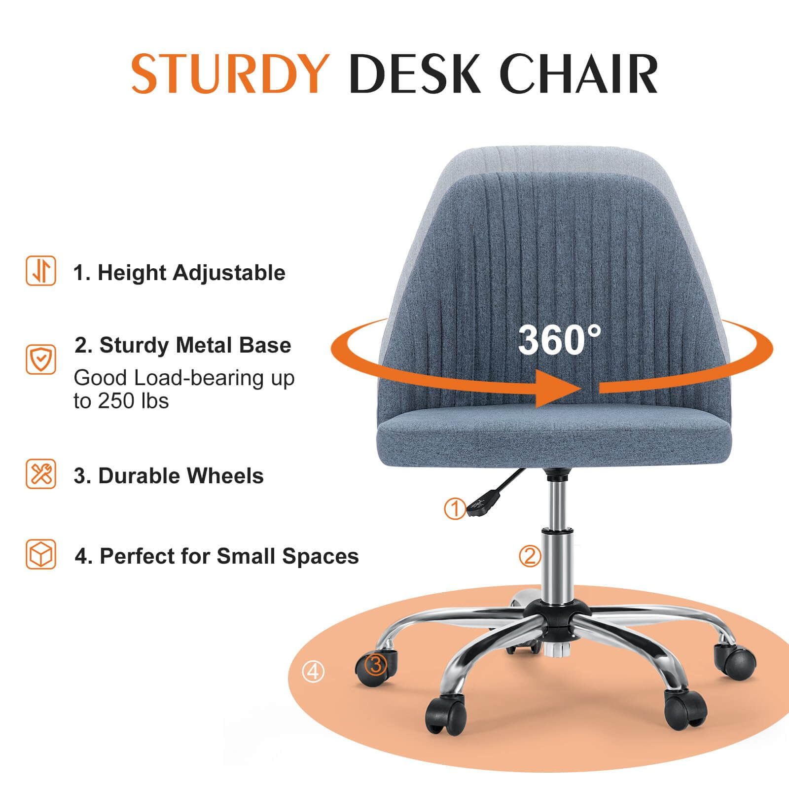 Modern Fabric Armless Adjustable Swivel Office Desk Chairs with Wheels--Bedroom,Bedroom Chair,Home Office,Home Office Chair,Living Room,Living Room Chair,Office,Office chair,Office Chair1