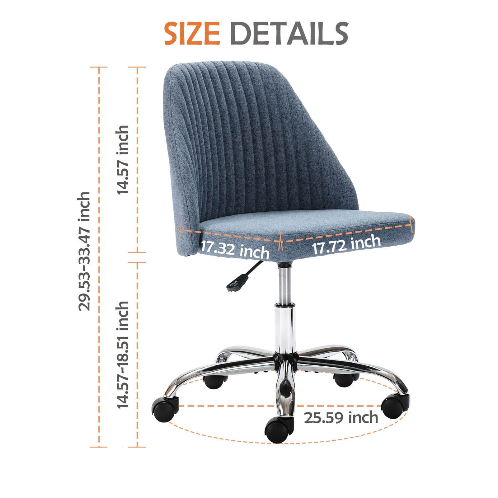 Modern Fabric Armless Adjustable Swivel Office Desk Chairs with Wheels--Bedroom,Bedroom Chair,Home Office,Home Office Chair,Living Room,Living Room Chair,Office,Office chair,Office Chair1
