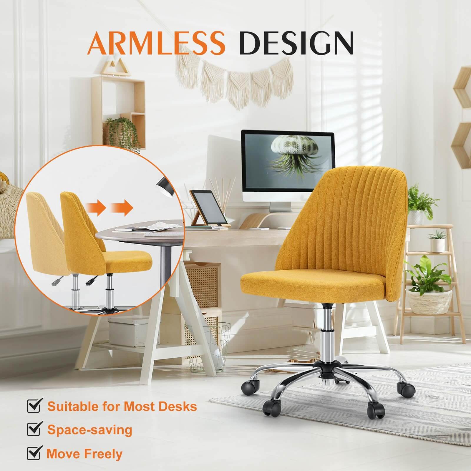Modern Fabric Armless Adjustable Swivel Office Desk Chairs with Wheels--Bedroom,Bedroom Chair,Home Office,Home Office Chair,Living Room,Living Room Chair,Office,Office chair,Office Chair1