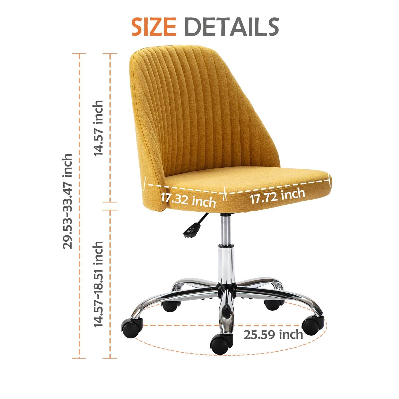 Modern Fabric Armless Adjustable Swivel Office Desk Chairs with Wheels--Bedroom,Bedroom Chair,Home Office,Home Office Chair,Living Room,Living Room Chair,Office,Office chair,Office Chair1