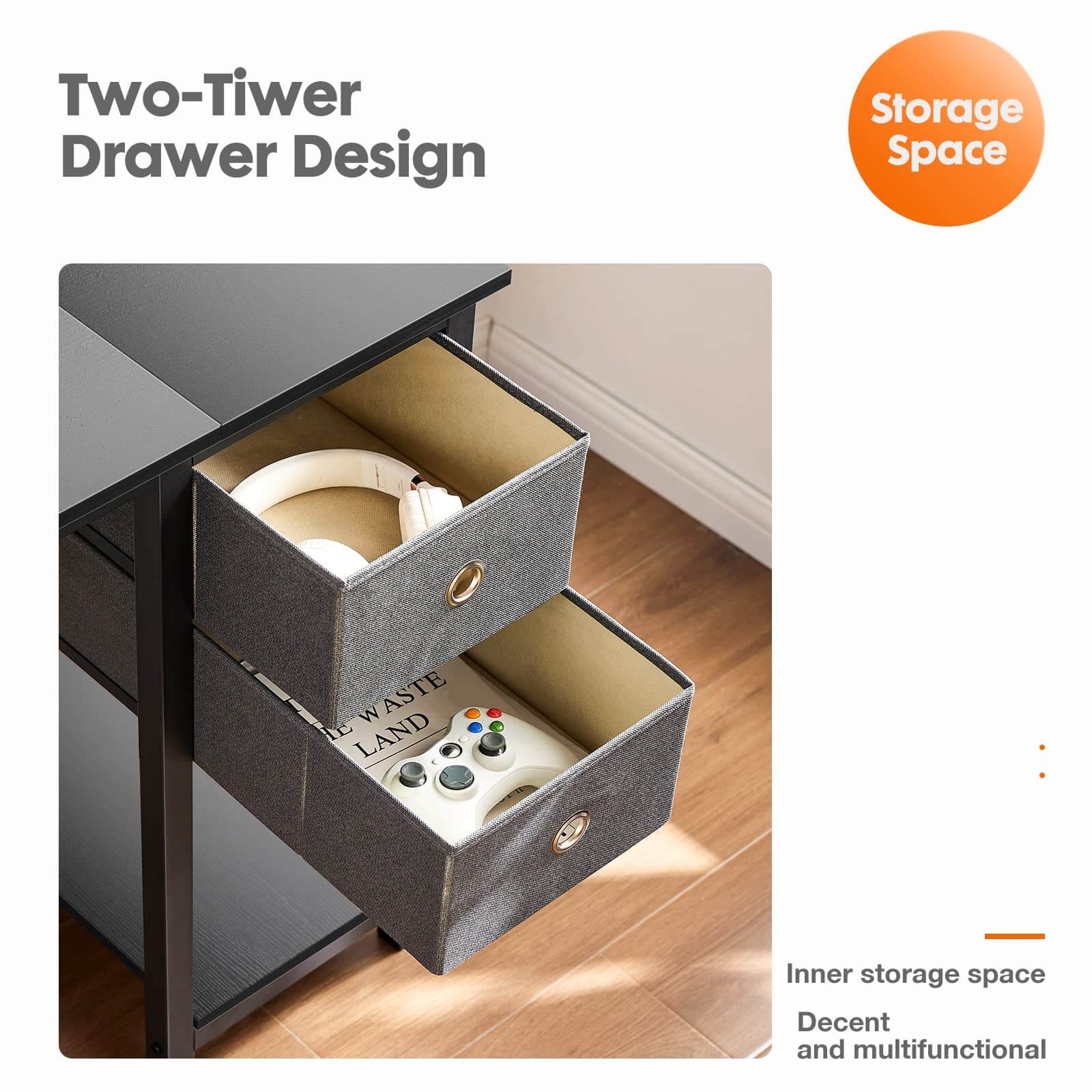 Modern Simple Style Home Office Writing Desk with 2-Tier Drawers Storage Shelf Headphone Hook--Bedroom,Bedroom Desk,Home Office,Home Office Desk,Office,Office chair,Office Desk