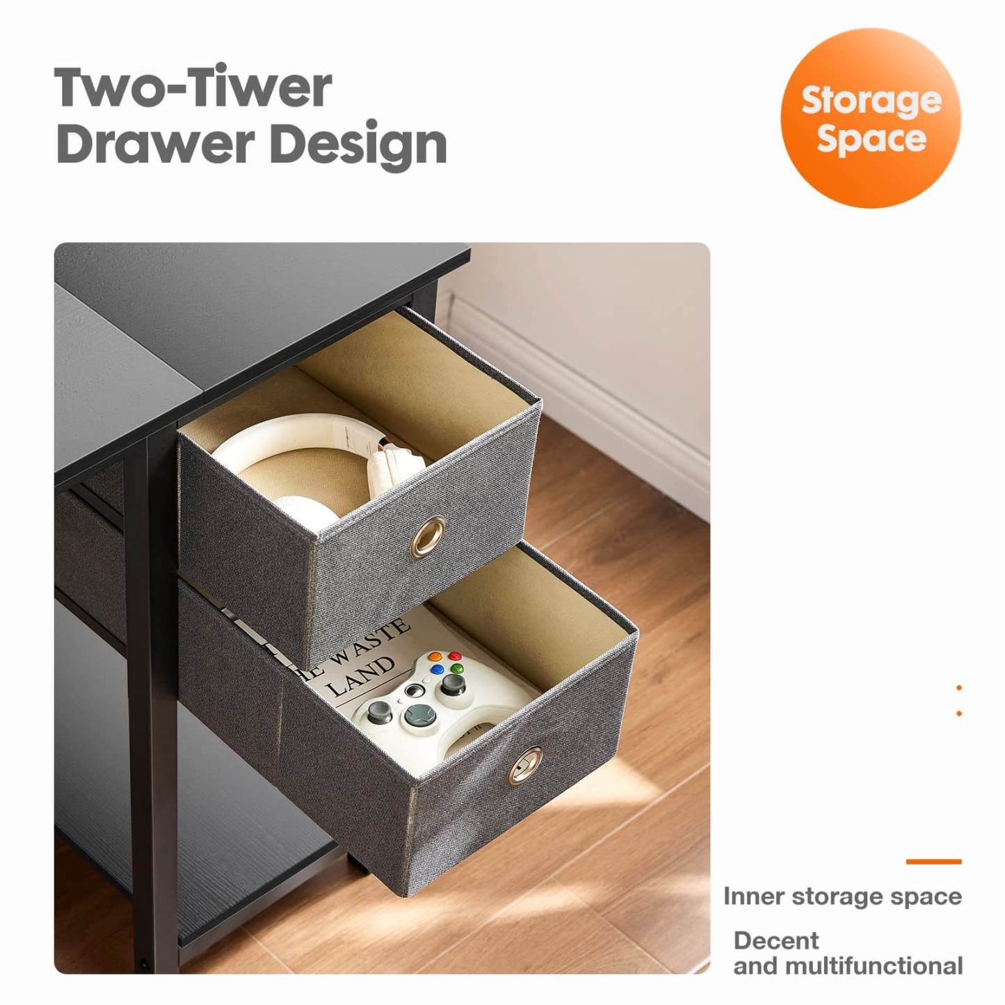 Modern Simple Style Home Office Writing Desk with 2-Tier Drawers Storage Shelf Headphone Hook--Bedroom,Bedroom Desk,Home Office,Home Office Desk,Office,Office chair,Office Desk