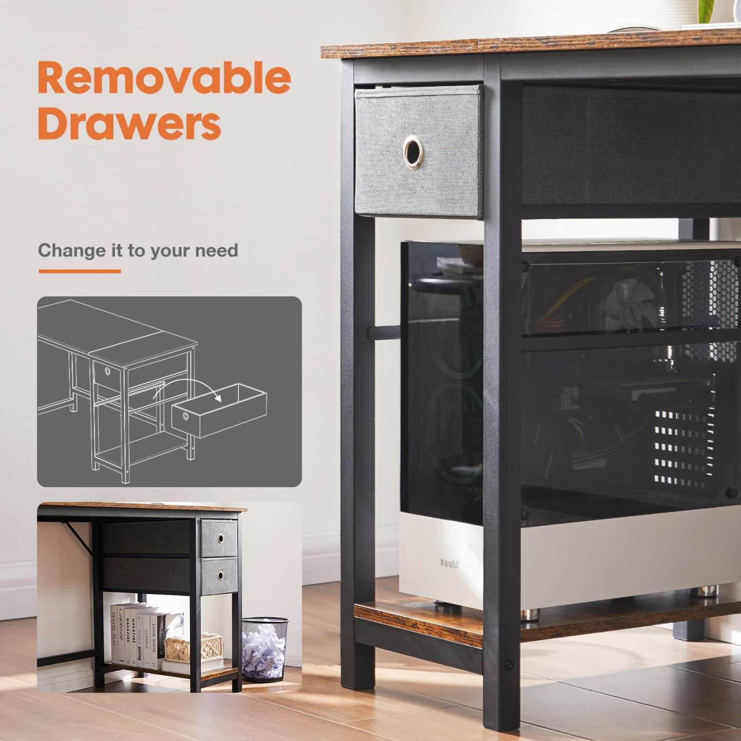 Modern Simple Style Home Office Writing Desk with 2-Tier Drawers Storage Shelf Headphone Hook--Bedroom,Bedroom Desk,Home Office,Home Office Desk,Office,Office chair,Office Desk