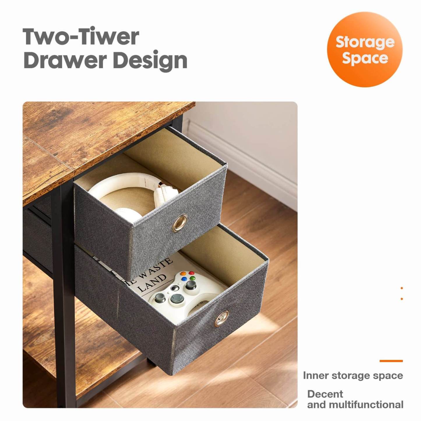 Modern Simple Style Home Office Writing Desk with 2-Tier Drawers Storage Shelf Headphone Hook--Bedroom,Bedroom Desk,Home Office,Home Office Desk,Office,Office chair,Office Desk