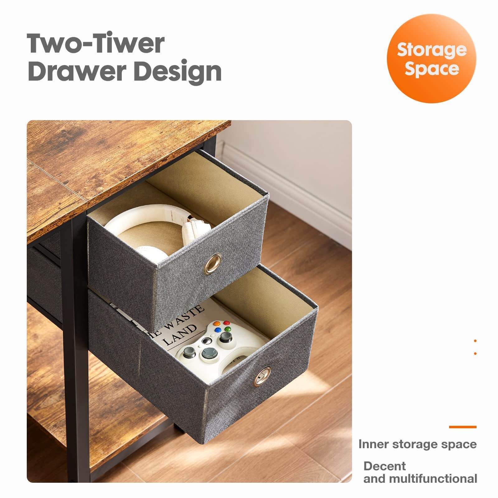 Modern Simple Style Home Office Writing Desk with 2-Tier Drawers Storage Shelf Headphone Hook--Bedroom,Bedroom Desk,Home Office,Home Office Desk,Office,Office chair,Office Desk