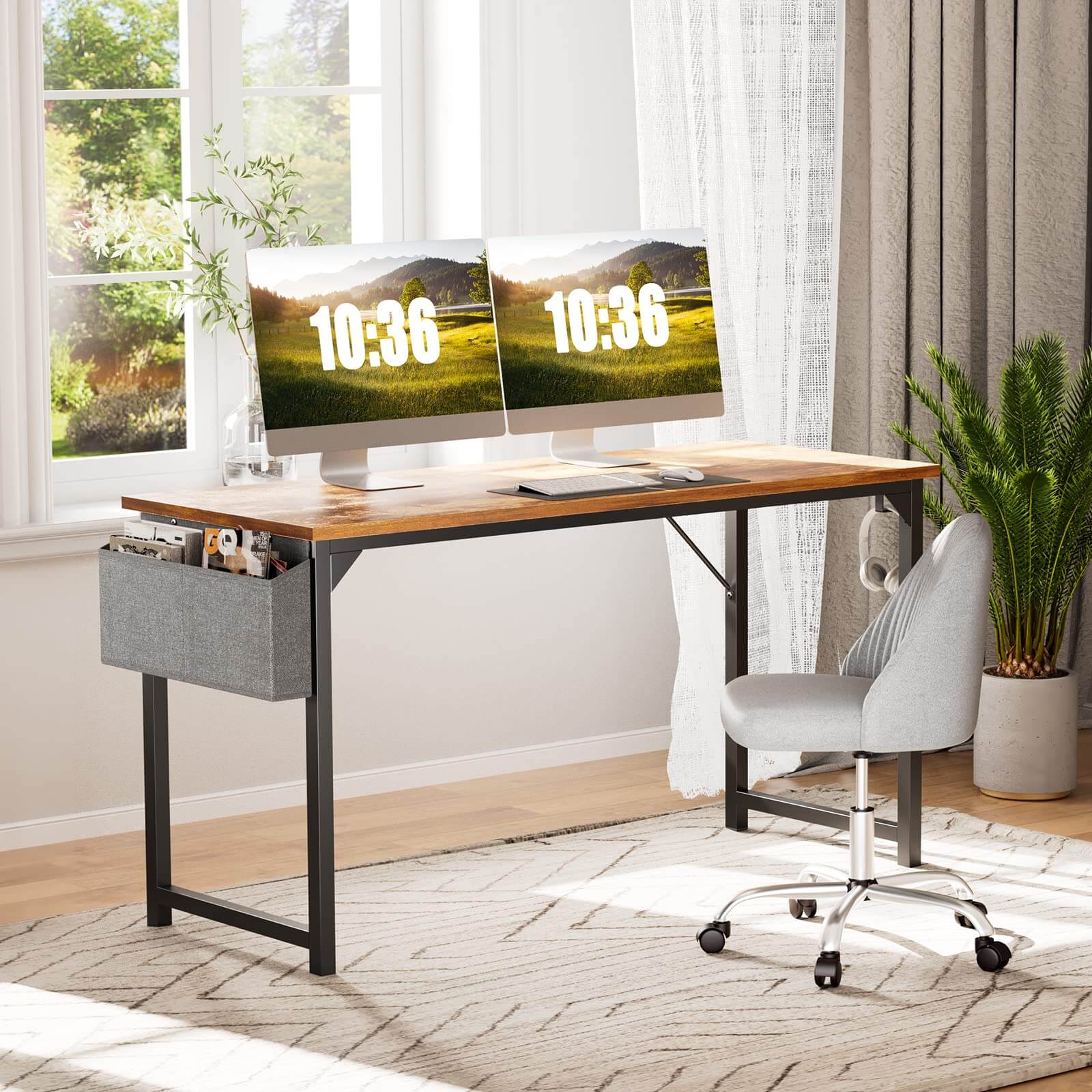 Modern Simple Style Wooden Work Office Desks with Storage Bag and Iron Hook--Bedroom,Bedroom Desk,Home Office,Home Office Desk,New Arrivals,Office,Office Desk