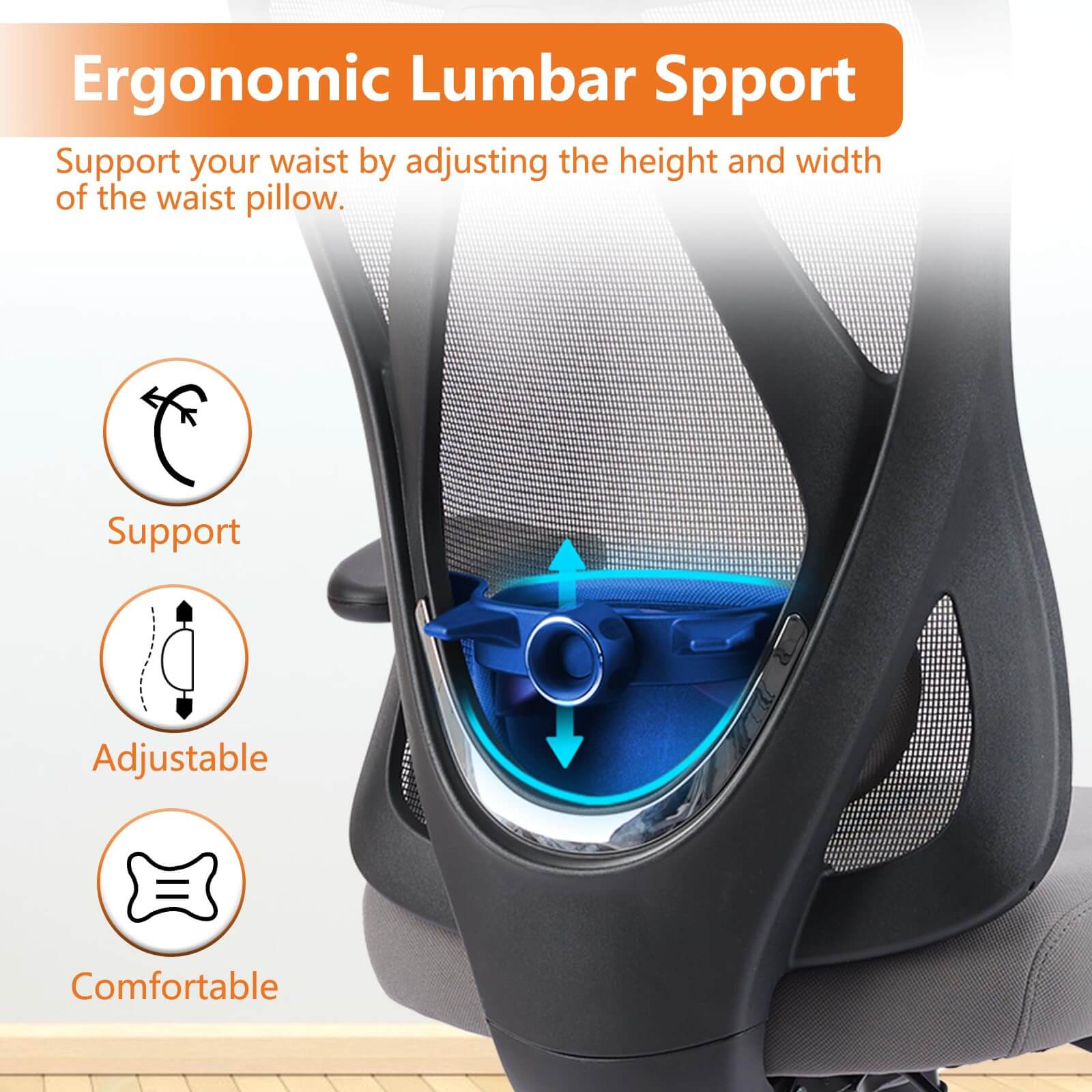 Ergonomic Office Chair with 2D Armrest Adjustable Lumbar Support & Headrest,135°Tilt Function--Bedroom,Bedroom Chair,Home Office,Home Office Chair,Office,Office Chair1