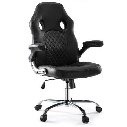 PU Leather Executive Ergonomic Mid Back Computer Chair with Flip-up Armrests--Bedroom,Bedroom Chair,Home Office,Home Office Chair,Office,Office chair,Office Chair1