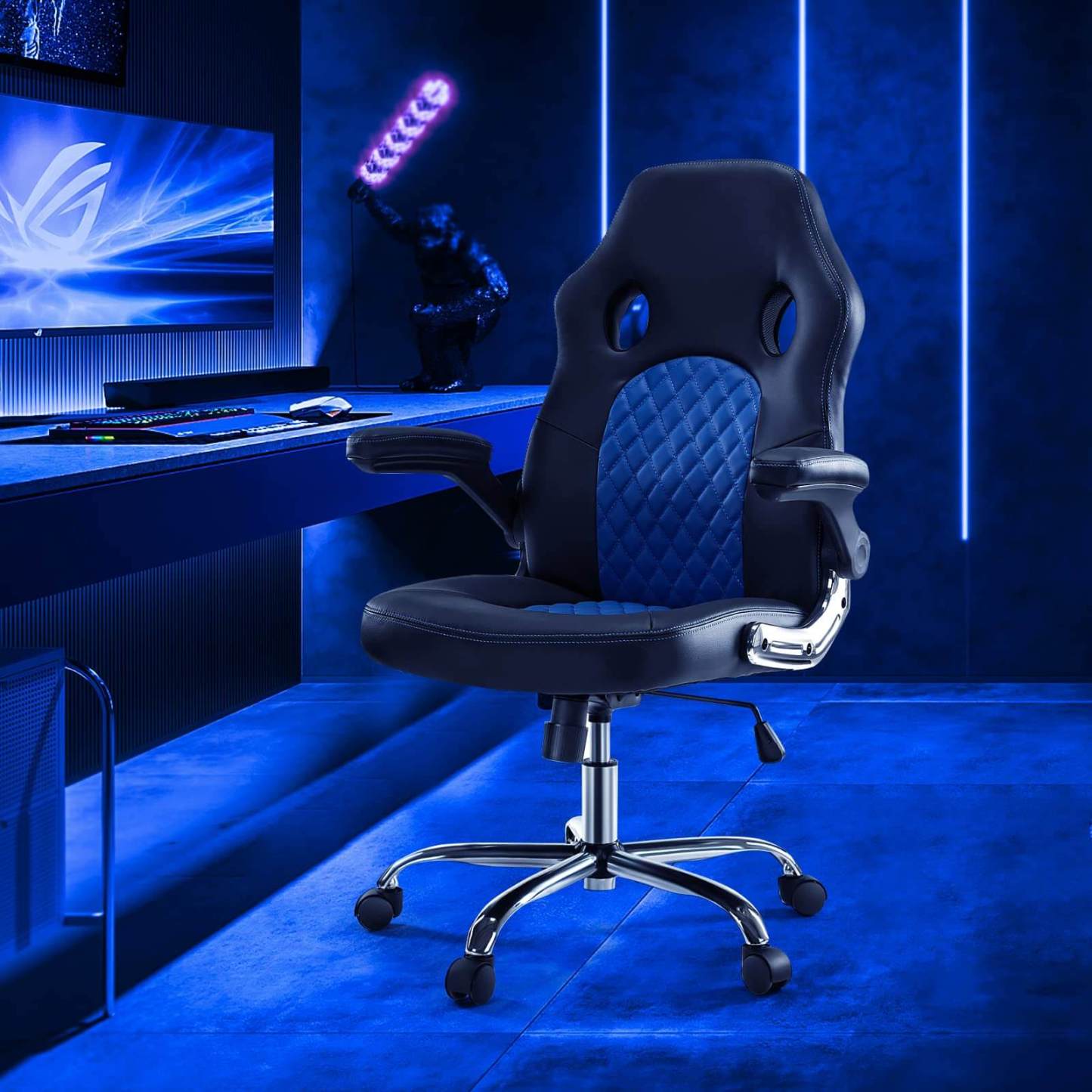 PU Leather Executive Ergonomic Mid Back Computer Chair with Flip-up Armrests--Bedroom,Bedroom Chair,Home Office,Home Office Chair,Office,Office chair,Office Chair1