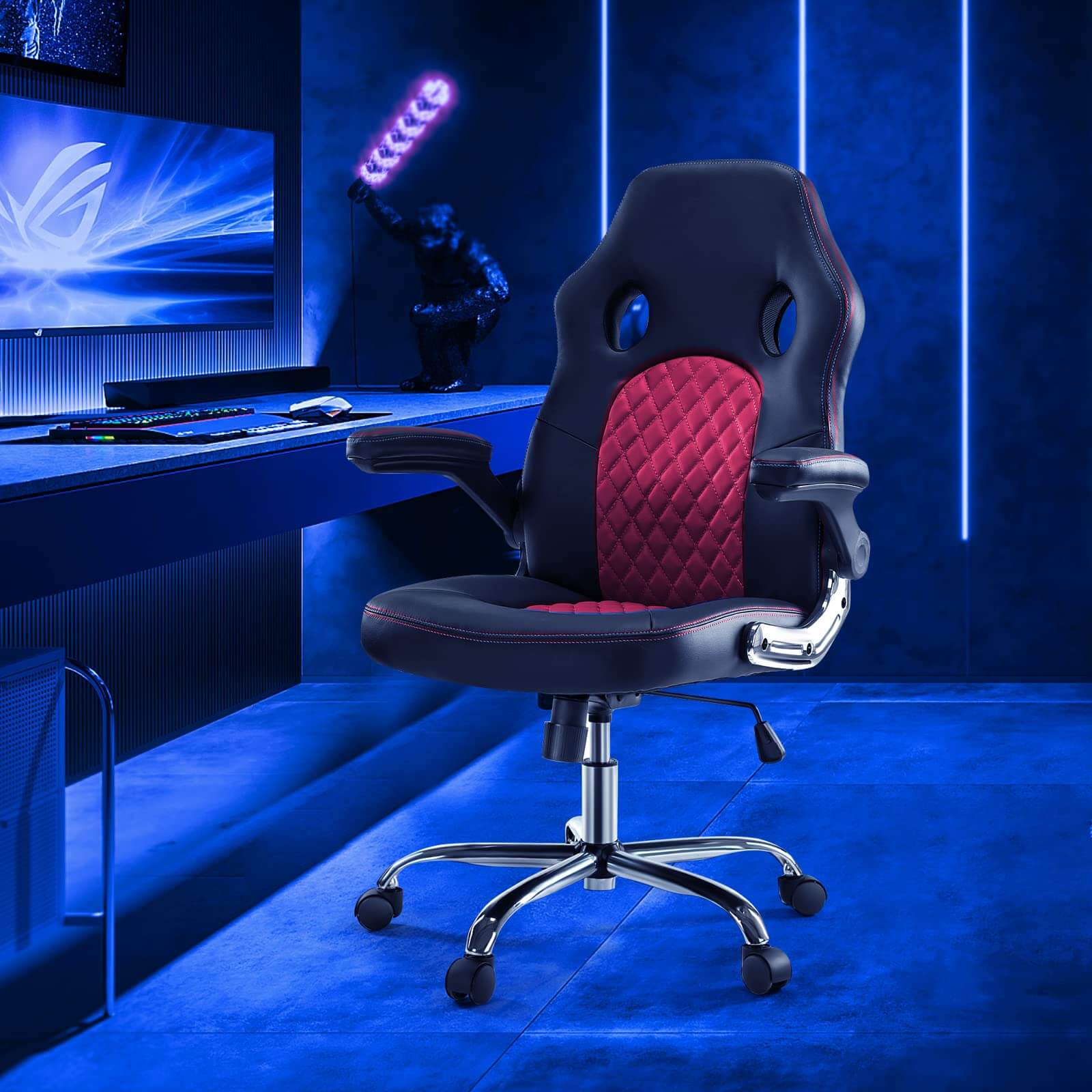 PU Leather Executive Ergonomic Mid Back Computer Chair with Flip-up Armrests--Bedroom,Bedroom Chair,Home Office,Home Office Chair,Office,Office chair,Office Chair1
