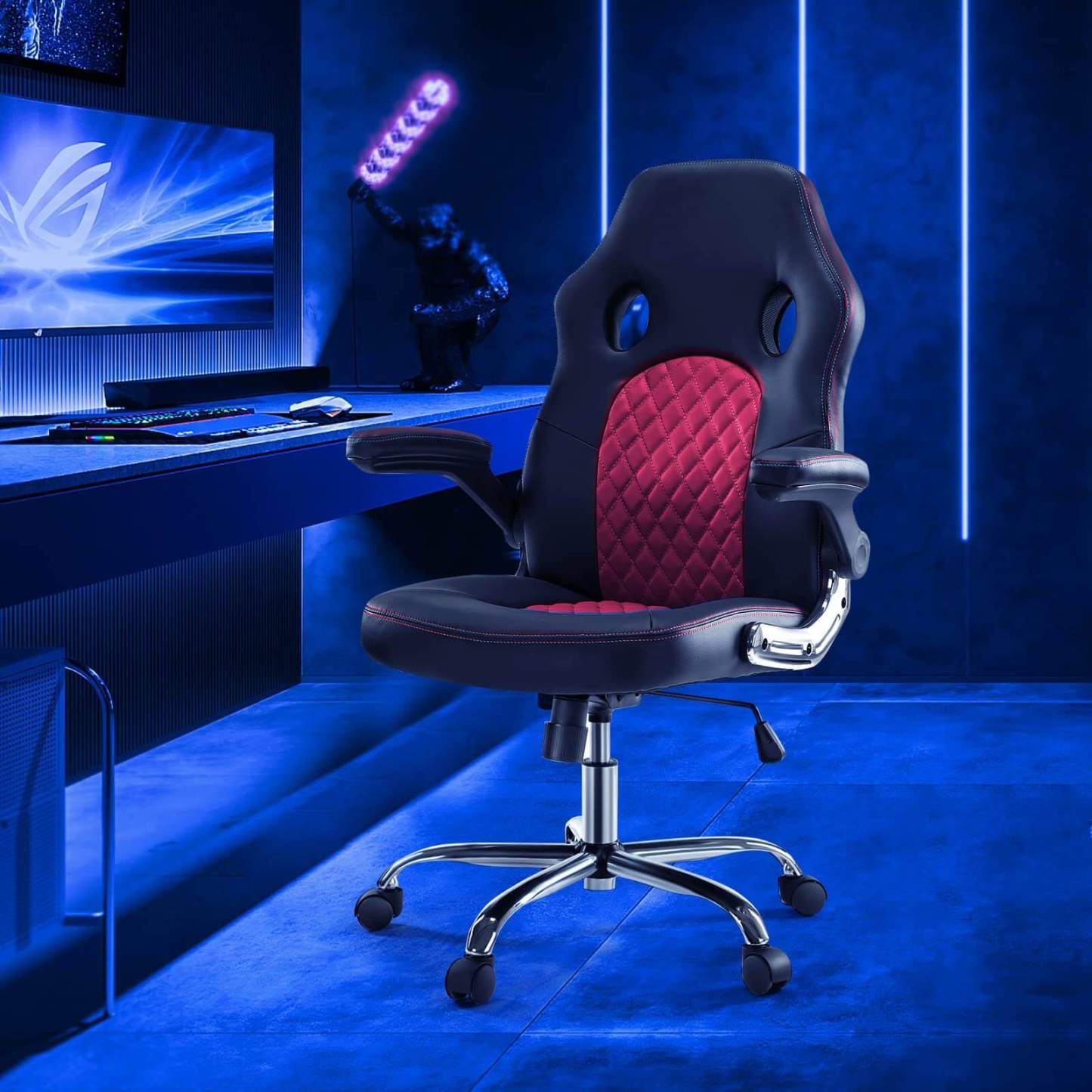 PU Leather Executive Ergonomic Mid Back Computer Chair with Flip-up Armrests--Bedroom,Bedroom Chair,Home Office,Home Office Chair,Office,Office chair,Office Chair1