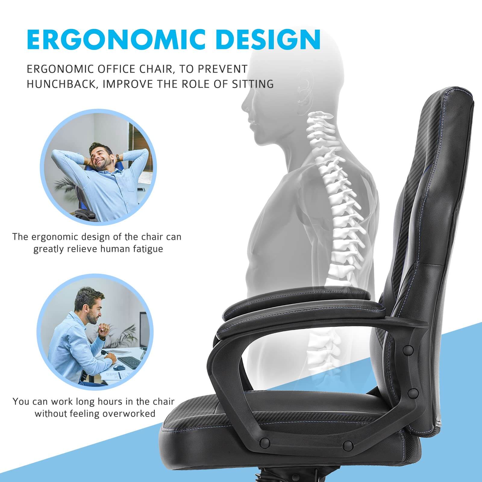 PU Leather Ergonomic Office Chair Swivel Computer Gaming Chair with Lumbar Support--Bedroom,Bedroom Chair,Home Office,Home Office Chair,Office,Office chair,Office Chair1