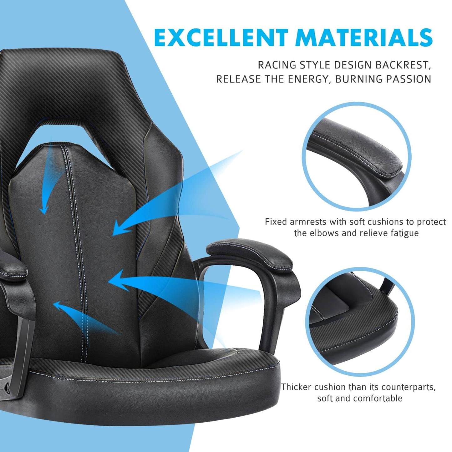 PU Leather Ergonomic Office Chair Swivel Computer Gaming Chair with Lumbar Support--Bedroom,Bedroom Chair,Home Office,Home Office Chair,Office,Office chair,Office Chair1