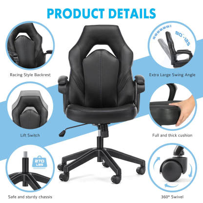 PU Leather Ergonomic Office Chair Swivel Computer Gaming Chair with Lumbar Support--Bedroom,Bedroom Chair,Home Office,Home Office Chair,Office,Office chair,Office Chair1