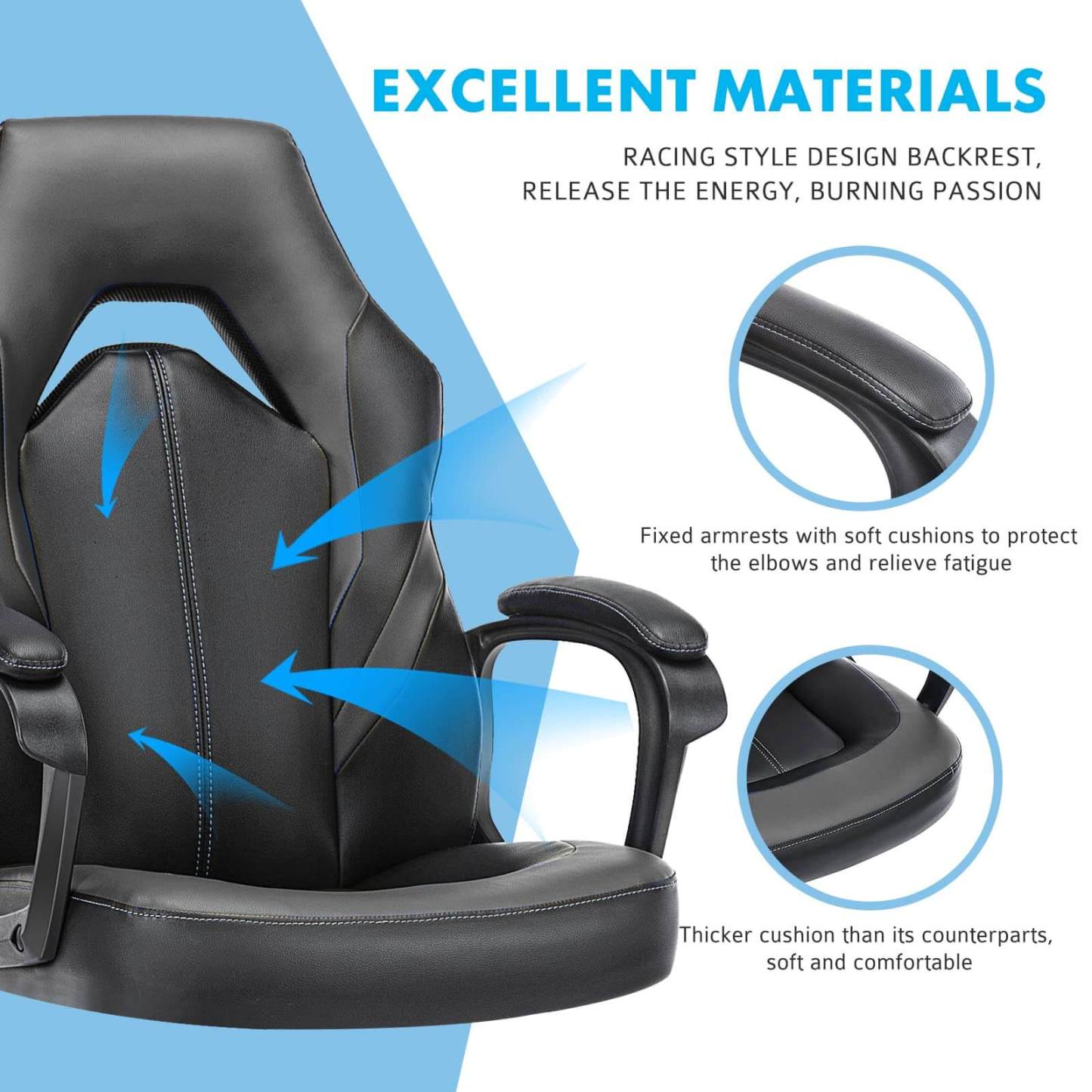 PU Leather Ergonomic Office Chair Swivel Computer Gaming Chair with Lumbar Support--Bedroom,Bedroom Chair,Home Office,Home Office Chair,Office,Office chair,Office Chair1