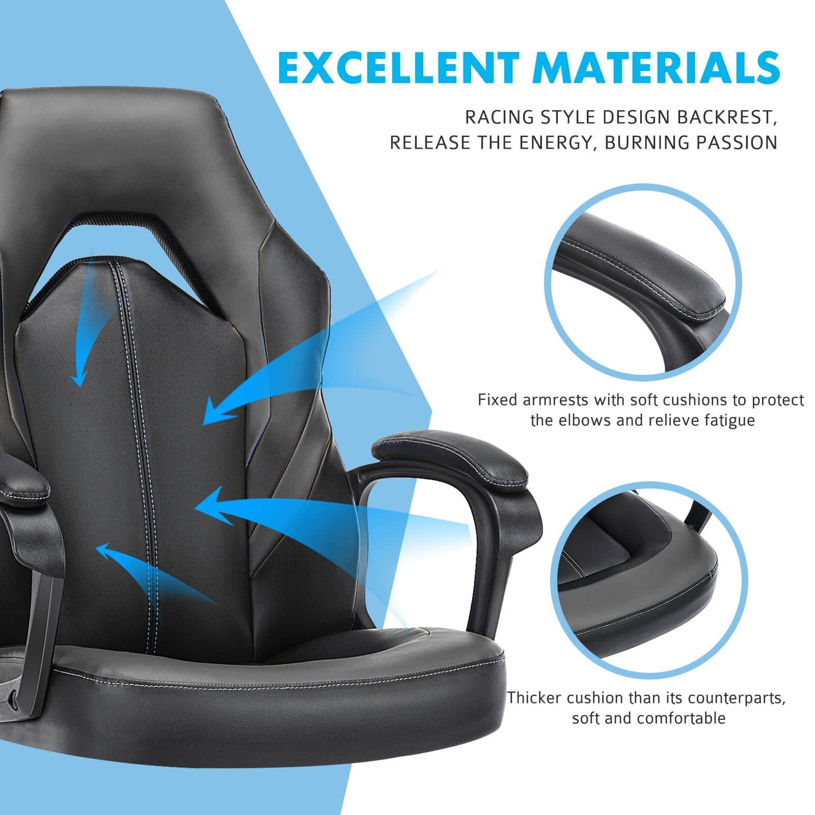 PU Leather Ergonomic Office Chair Swivel Computer Gaming Chair with Lumbar Support--Bedroom,Bedroom Chair,Home Office,Home Office Chair,Office,Office chair,Office Chair1