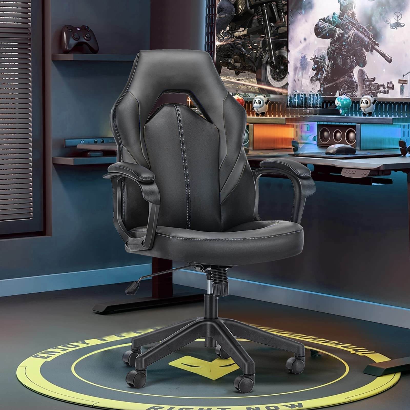 PU Leather Ergonomic Office Chair Swivel Computer Gaming Chair with Lumbar Support--Bedroom,Bedroom Chair,Home Office,Home Office Chair,Office,Office chair,Office Chair1